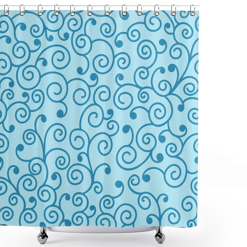 Personality  Dark Blue Decorative Swirls On Light Blue Background. Seamless Fantasy Pattern. Suitable For Packaging, Textile. Shower Curtains