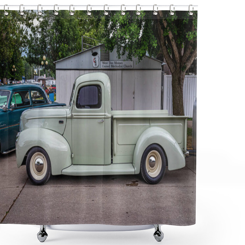 Personality  Des Moines, IA - July 01, 2022: High Perspective Side View Of A 1941 Ford Half Ton Pickup Truck At A Local Car Show. Shower Curtains