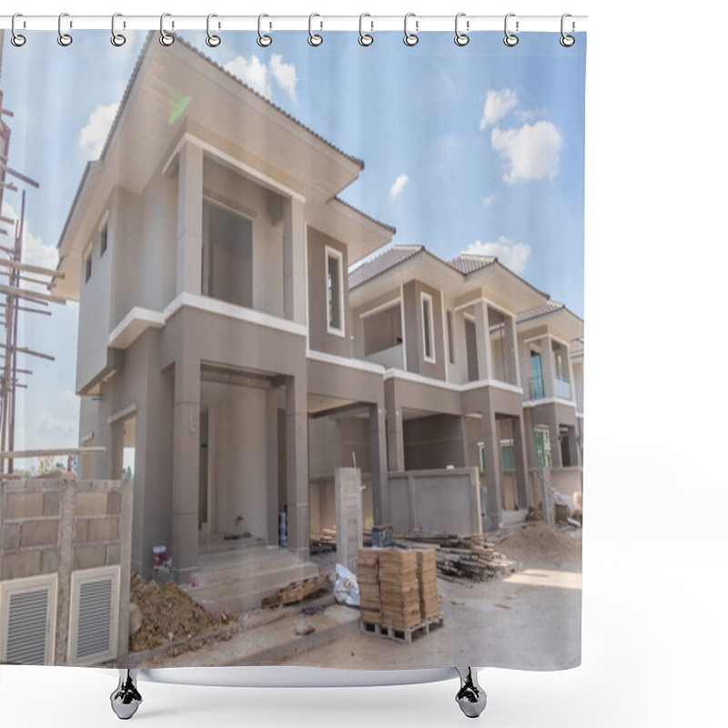 Personality  Construction Residential New House In Progress At Building Site Housing Estate Development Shower Curtains