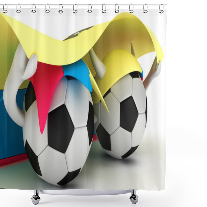 Personality  Two Soccer Balls Hold Ecuador Flag Shower Curtains