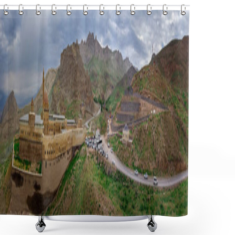 Personality  Aerial View Of Ishak Pasha Palace Is A Semi-ruined Palace And Administrative Complex Located In The Dogubeyazit, Agri Province Of Eastern Turkey. Ottoman, Persian, And Armenian Architectural Style Shower Curtains