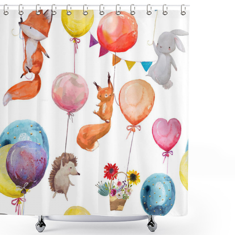 Personality  Seamless Pattern With Animals With Balloons Shower Curtains