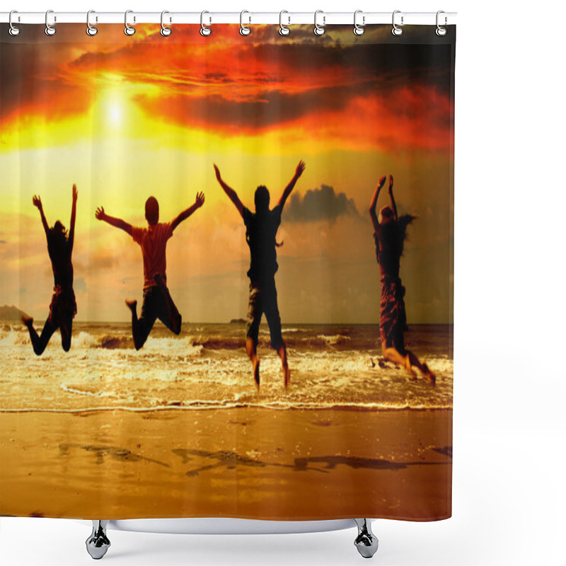 Personality  Young In The Beach Silhouette Shower Curtains