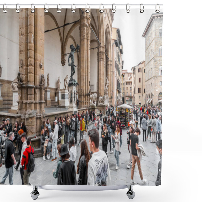 Personality  Florence, Italy - April 6, 2022: Sculptures At The Loggia Dei Lanzi, A Building On A Corner Of The Piazza Della Signoria In Florence, Italy, Adjoining The Uffizi Gallery. Shower Curtains