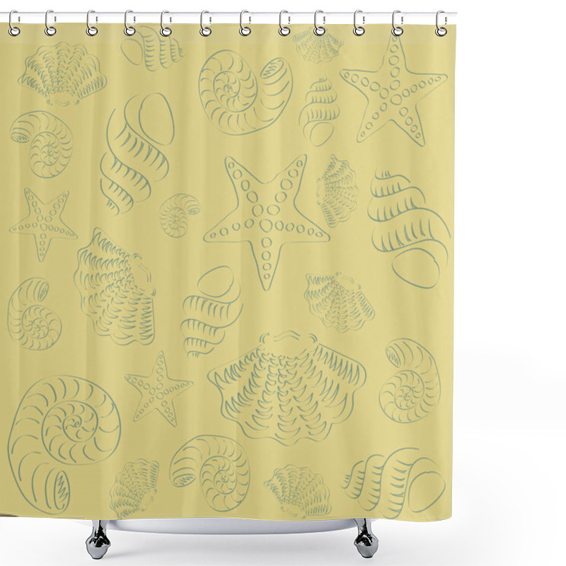 Personality  Pattern With Hand Drawing Sea Creatures Shells And Starfish In Outline Style Shower Curtains