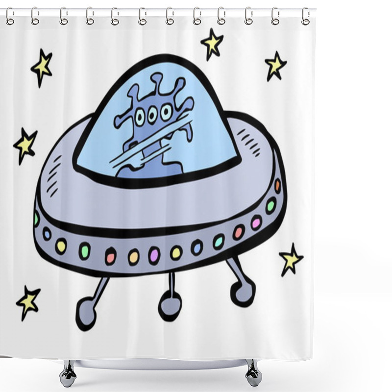 Personality  Doodle Flying Saucer Shower Curtains