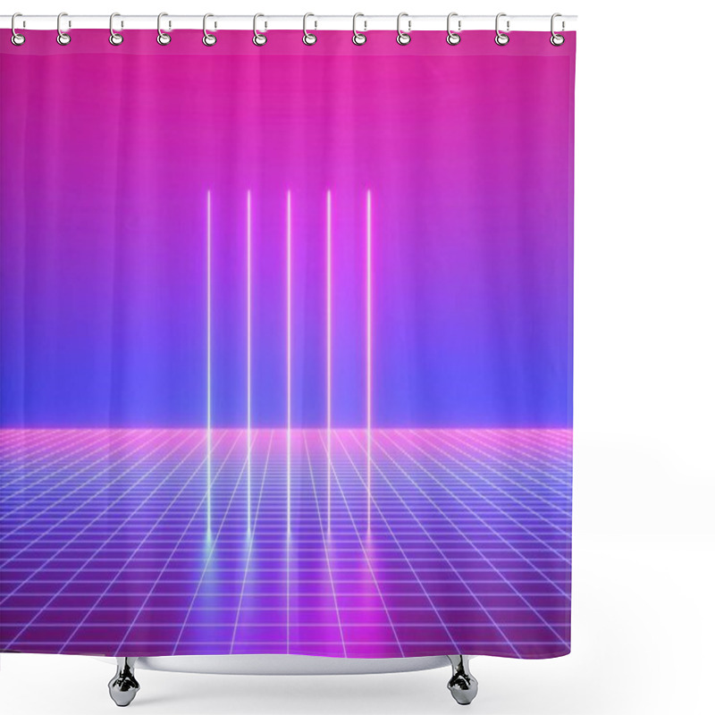 Personality  3d Render, Pink Blue Neon Lights, Vertical Lines, Abstract Background, Virtual Reality, Vibrant Colors, Laser Show Shower Curtains