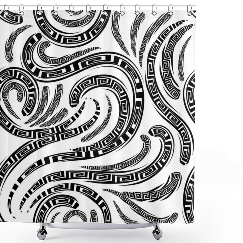 Personality  Vawy Greek Key Meander Seamless Pattern. Vector Abstract Pattern Shower Curtains