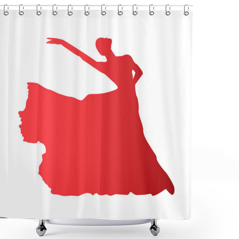 Personality  Dancing Ballerina Silhouettes Isolated Over White Background.bright Beautiful Red Women Graceful Flowing Drape Icon.Elegant And Fluid Motion Female Ballet Symbol Striking An Enchanting Pose. Shower Curtains