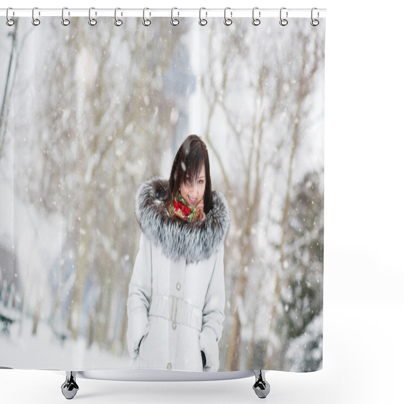 Personality  Young Woman In Paris On A Winter Day Shower Curtains