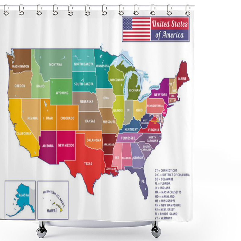 Personality  United States Of America. Beautiful Modern Graphic USA Map. 50 States. Alaska And Hawa. Shower Curtains