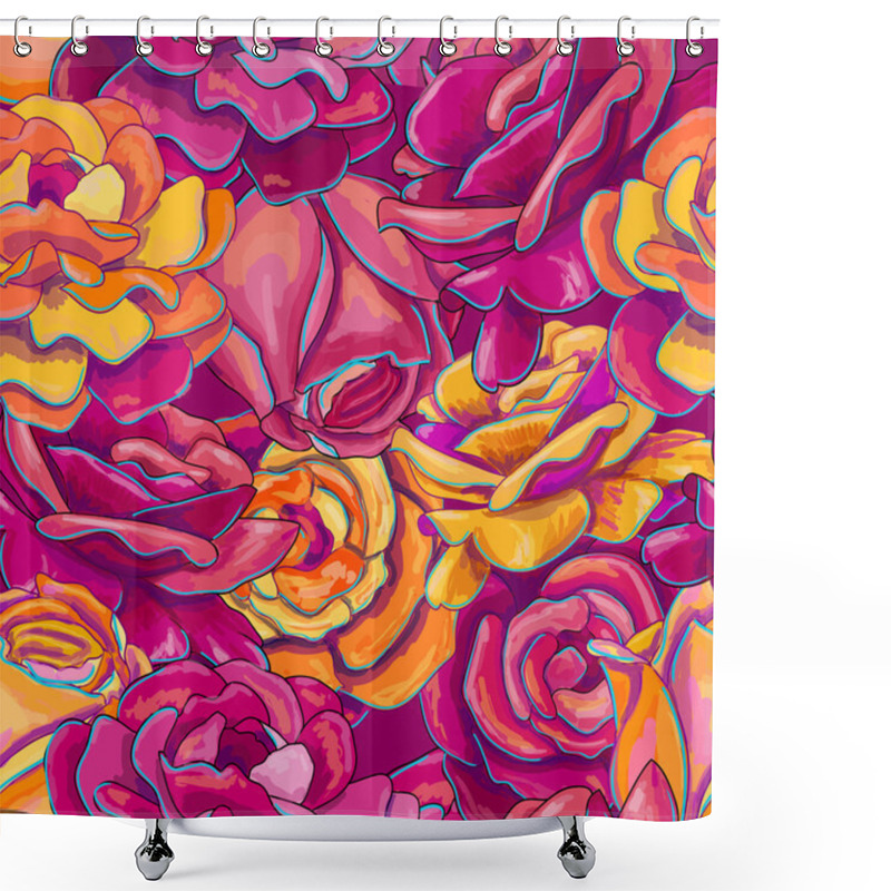 Personality  Vector Illustration With Blue,red, Yellow And Green Leaves Roses Shower Curtains