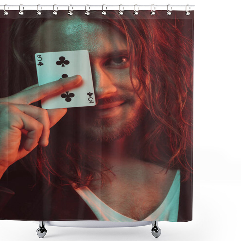 Personality  Smiling Man Holding Playing Card Shower Curtains