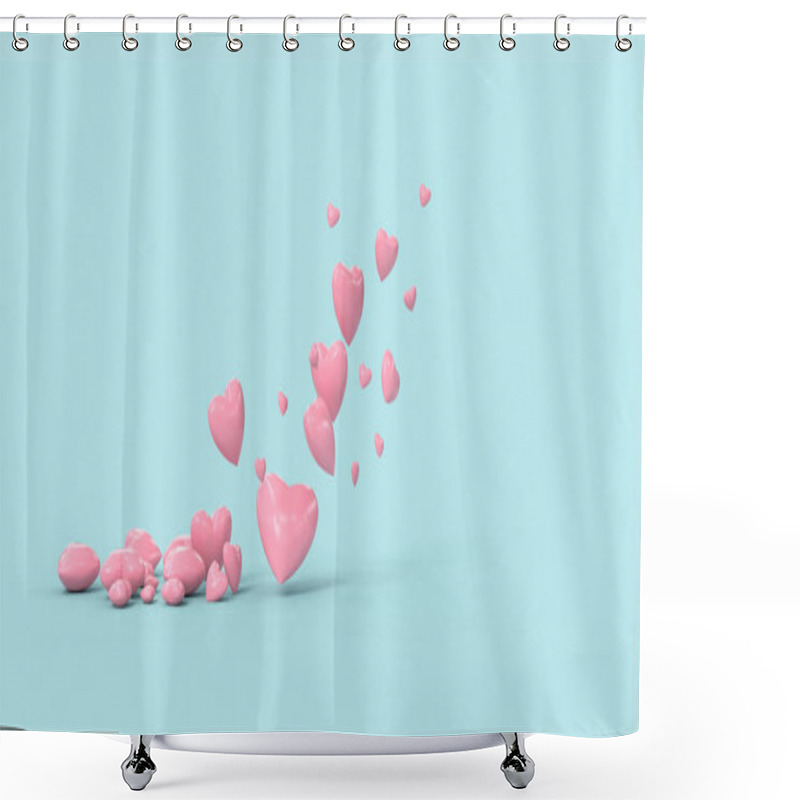 Personality  Pink Hearts Flying Out On Blue Background - 3D Rendering Shower Curtains