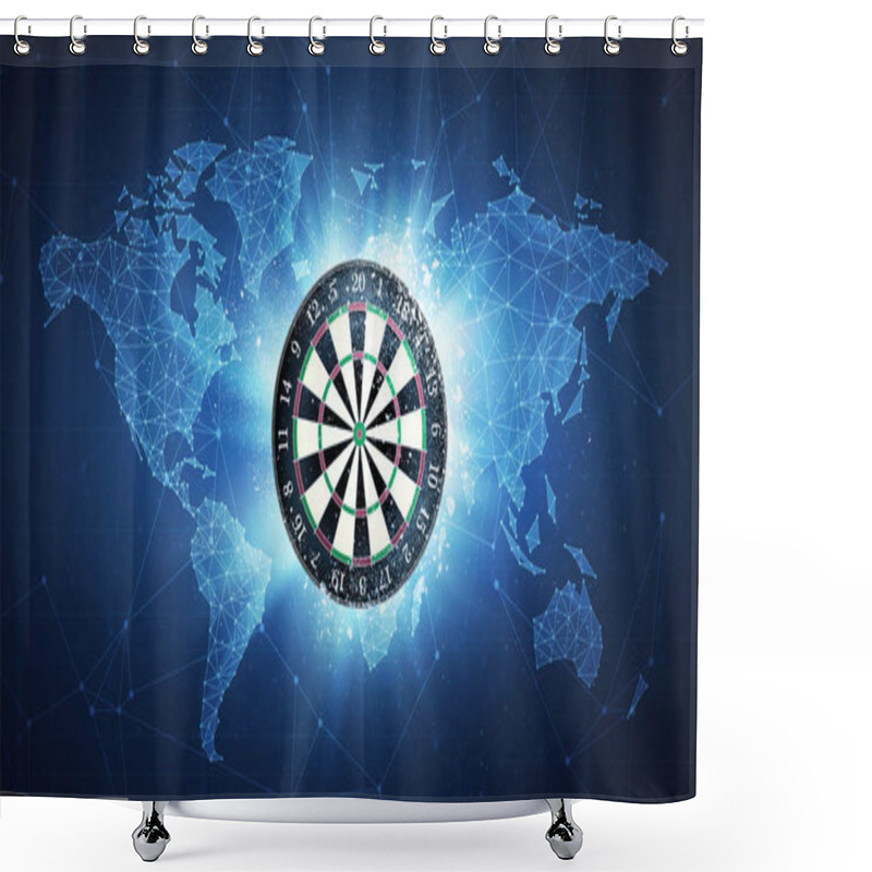 Personality  Darts Board Flying On World Map Background. Shower Curtains