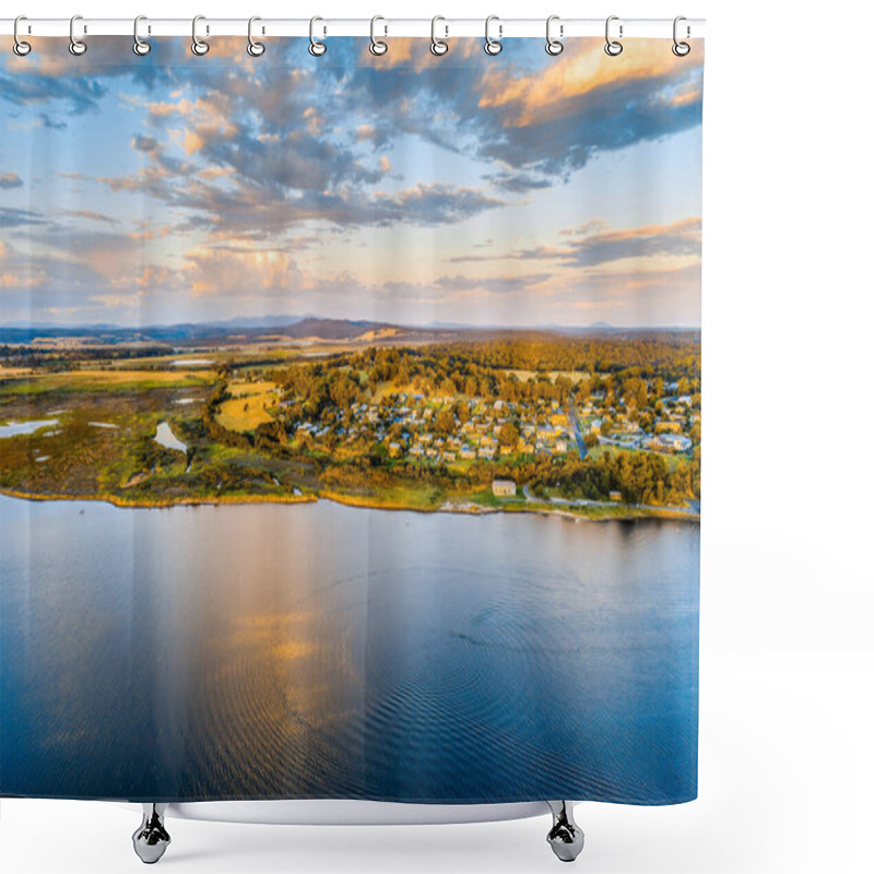 Personality  Scenic Township Of Marlo On The Banks Of Snowy River At Sunset - Aerial View Shower Curtains