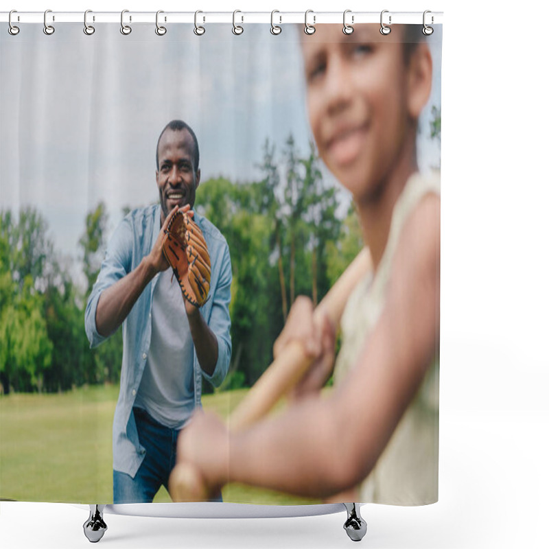 Personality  African American Family Playing Baseball Shower Curtains