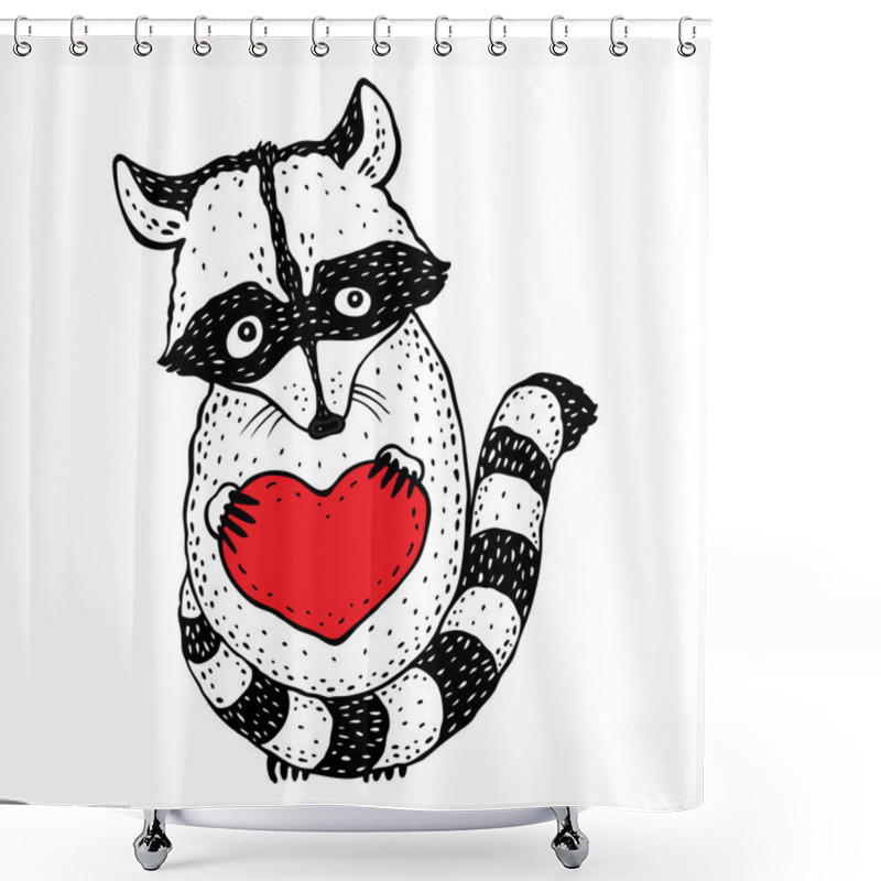 Personality  Raccoon Carrying A Heart. Shower Curtains