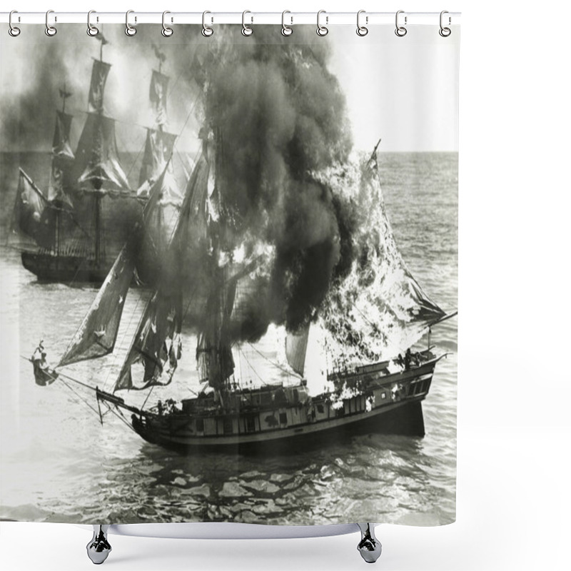 Personality  Burning Boat In The Middle Of The Ocean Shower Curtains