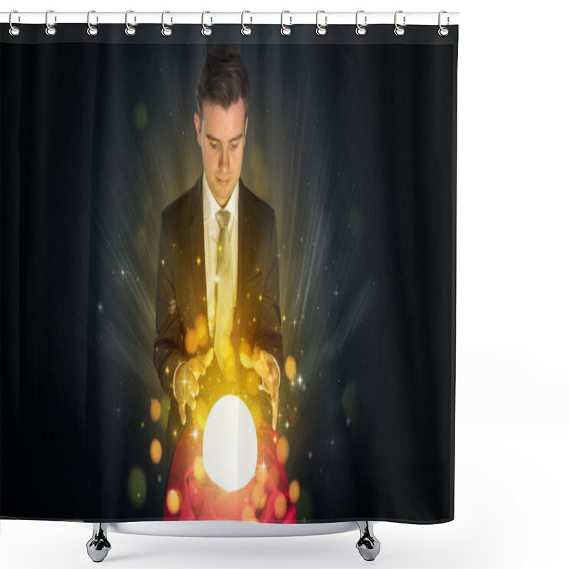 Personality  Businessman  Sitting With Sparkling Magic Ball Shower Curtains