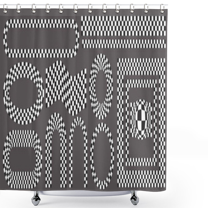 Personality  Checkerboard Frames Set. Circle And Square Patterns With Black And White Chess Pattern.Y2k Geometric Shapes. Vector Retro Groovy Illustration. Shower Curtains