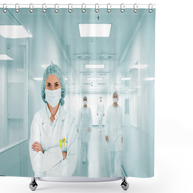 Personality  Scientists Team At Modern Hospital Lab, Group Of Doctors Shower Curtains