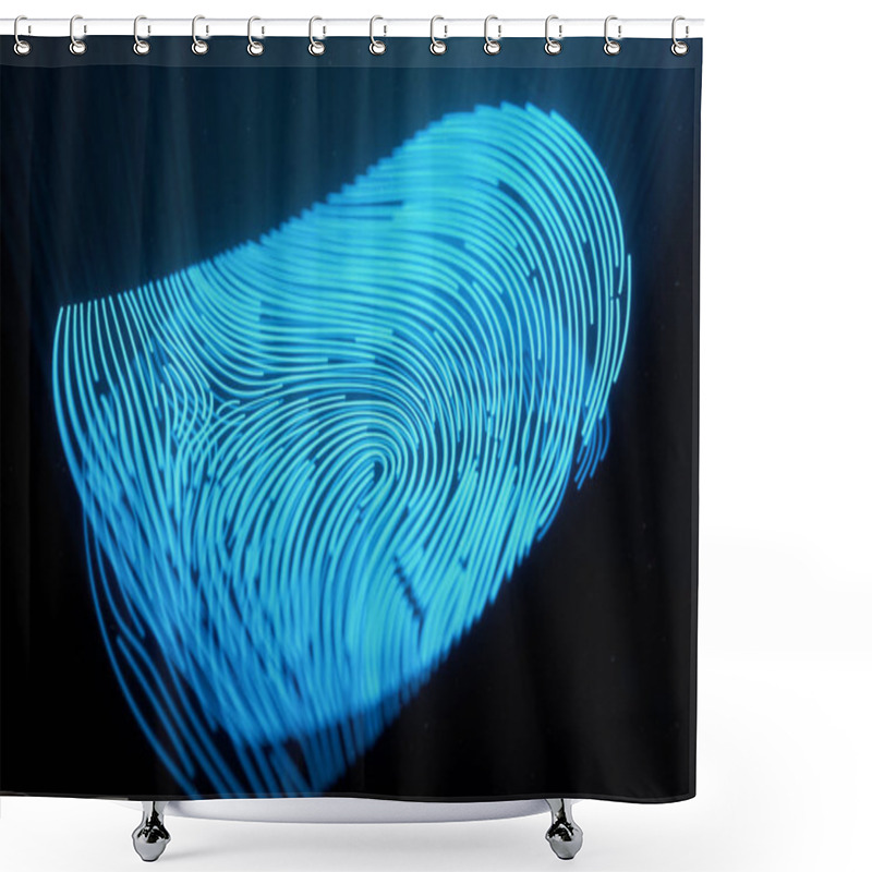 Personality  3D Illustration Fingerprint Scan Provides Security Access With Biometrics Identification. Concept Fingerprint Protection.Curved Fingerprint. Concept Of Digital Security Shower Curtains