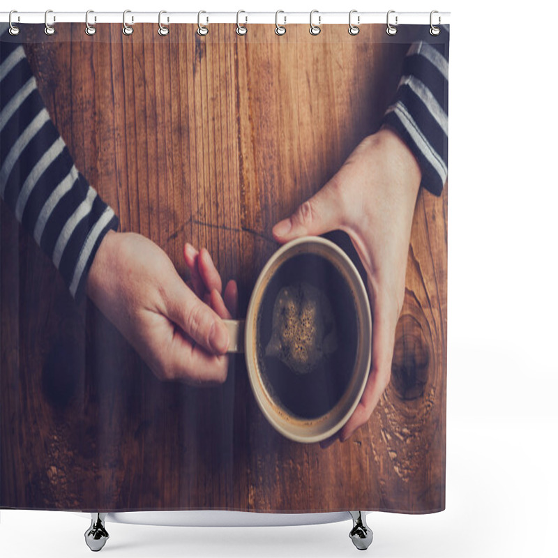 Personality  Lonely Woman Drinking Coffee In The Morning Shower Curtains