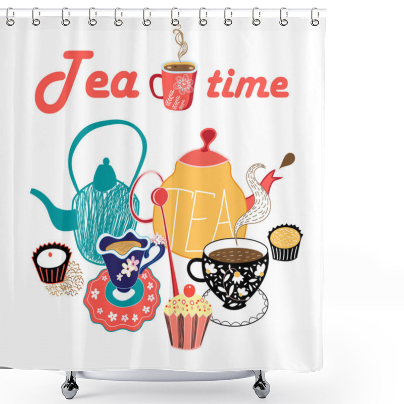 Personality  Graphic Illustration Of A Tea Set Shower Curtains