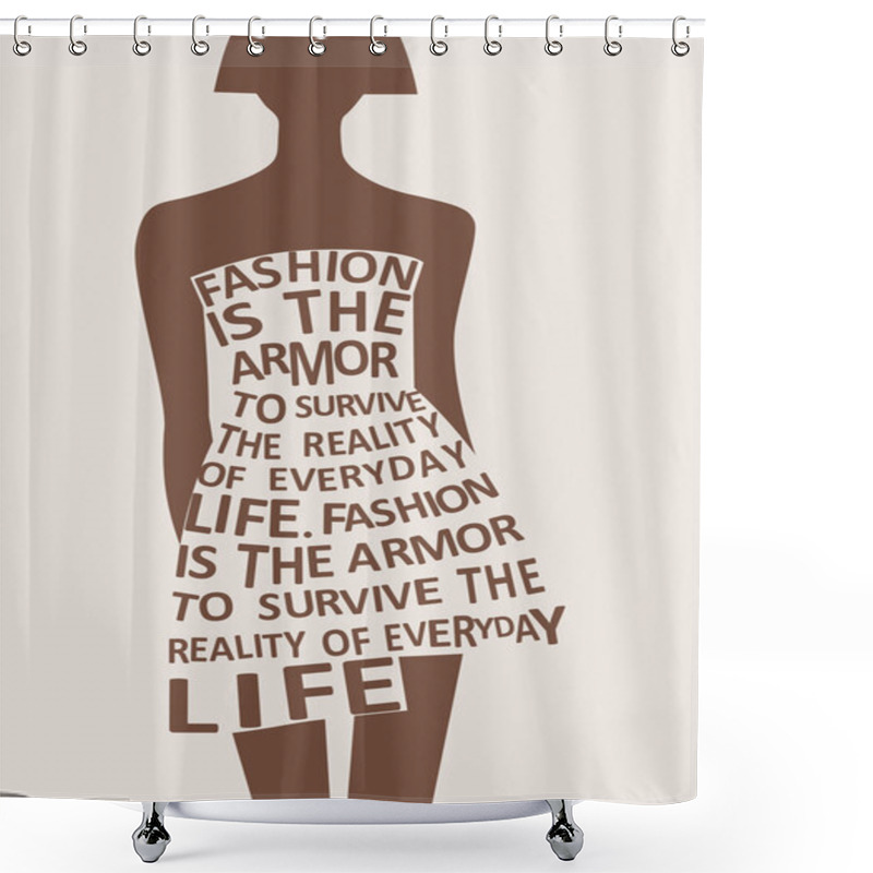 Personality  Silhouette Of Woman In Dress From Words. Vector Shower Curtains