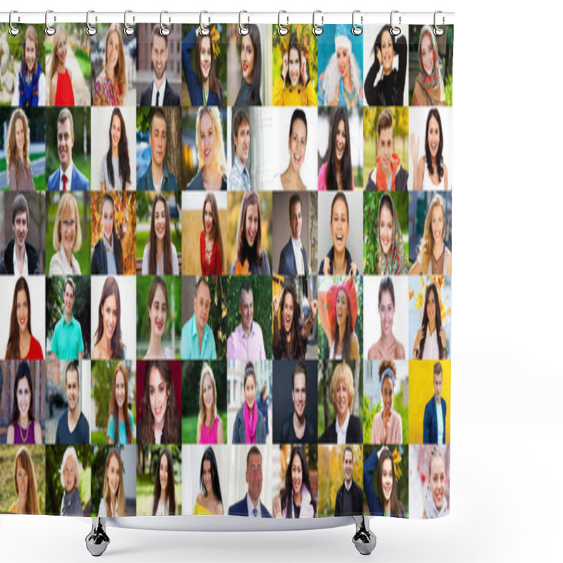 Personality  Collage Of Photos Of Young And Real Happy People Over 16 Years O Shower Curtains