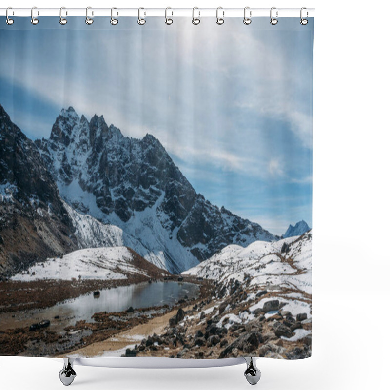 Personality  Beautiful Scenic Landscape With Snowy Mountains And Lake, Nepal, Sagarmatha, November 2014 Shower Curtains