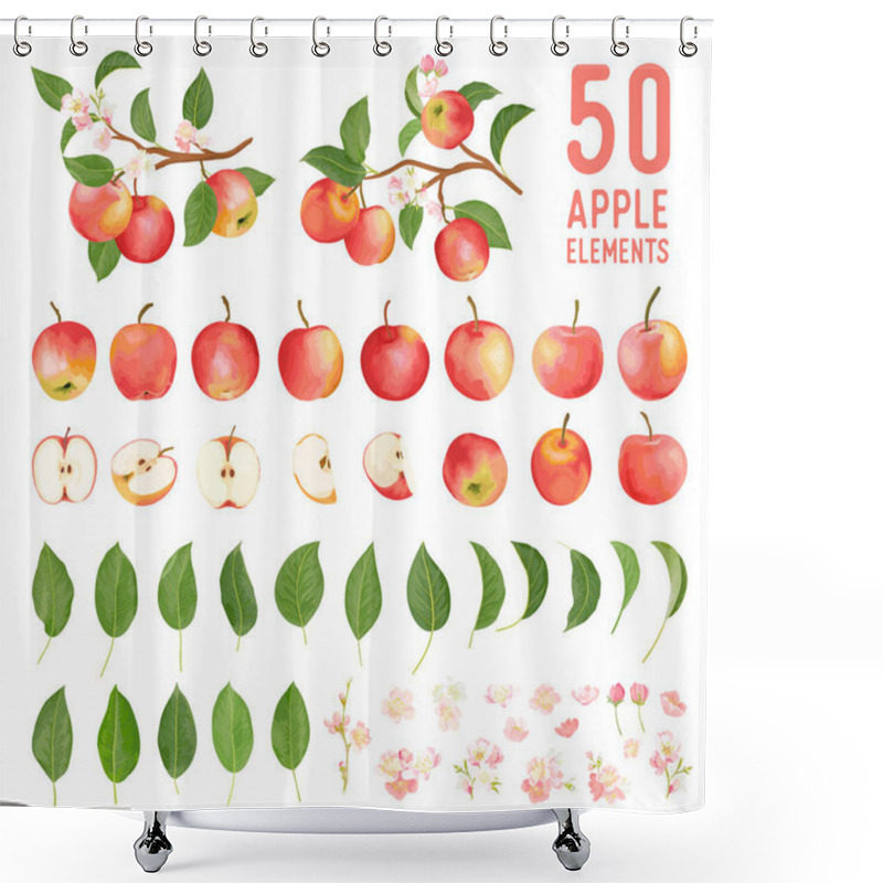 Personality  Watercolor Elements Of Apple Fruits, Leaves And Flowers For Posters, Wedding Cards, Summer Boho Banners Shower Curtains