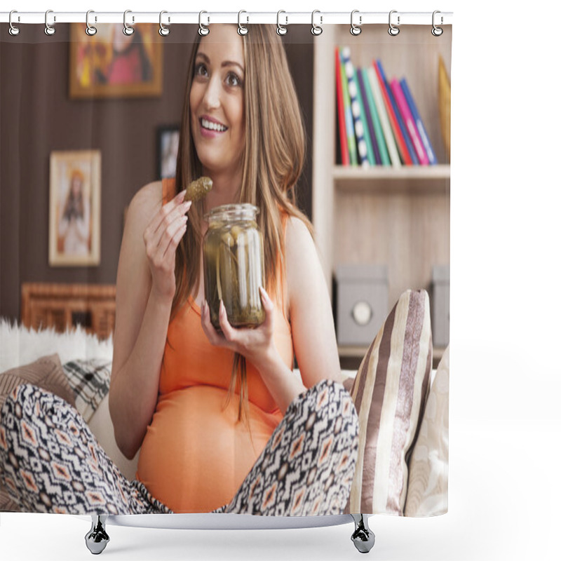 Personality  Pregnant Woman Eating Pickles Shower Curtains