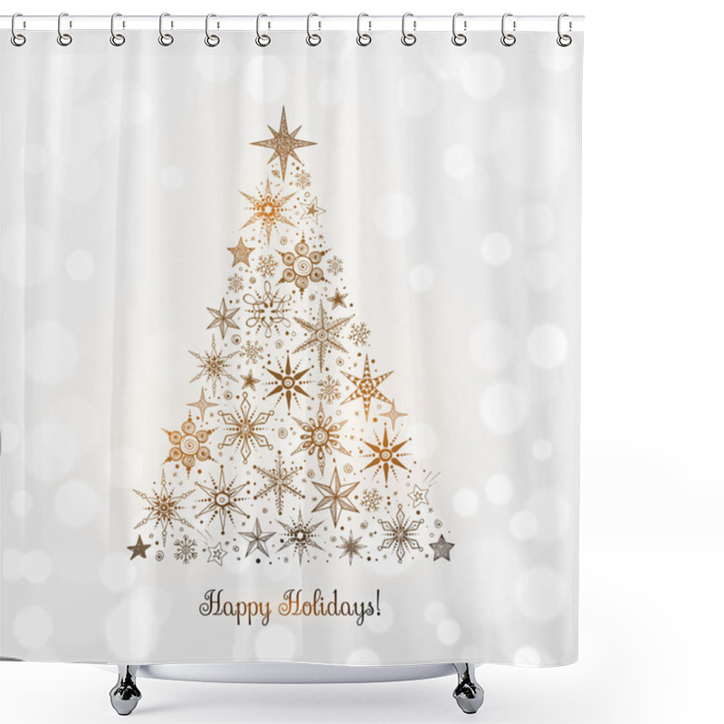 Personality  Christmas Tree With Stars And Snowflakes Shower Curtains