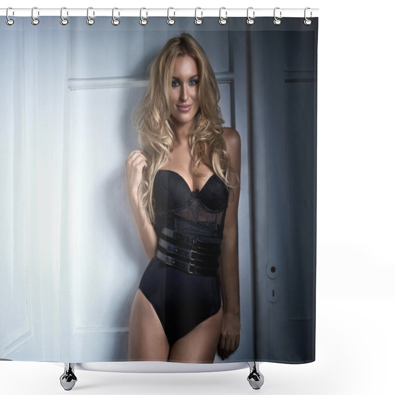 Personality  Young Beautiful Smiling Blonde Woman Shower Curtains