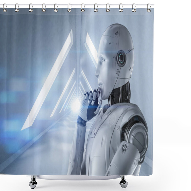 Personality  3d Rendering Ai Robot Think Or Compute Like Thinker Man Shower Curtains