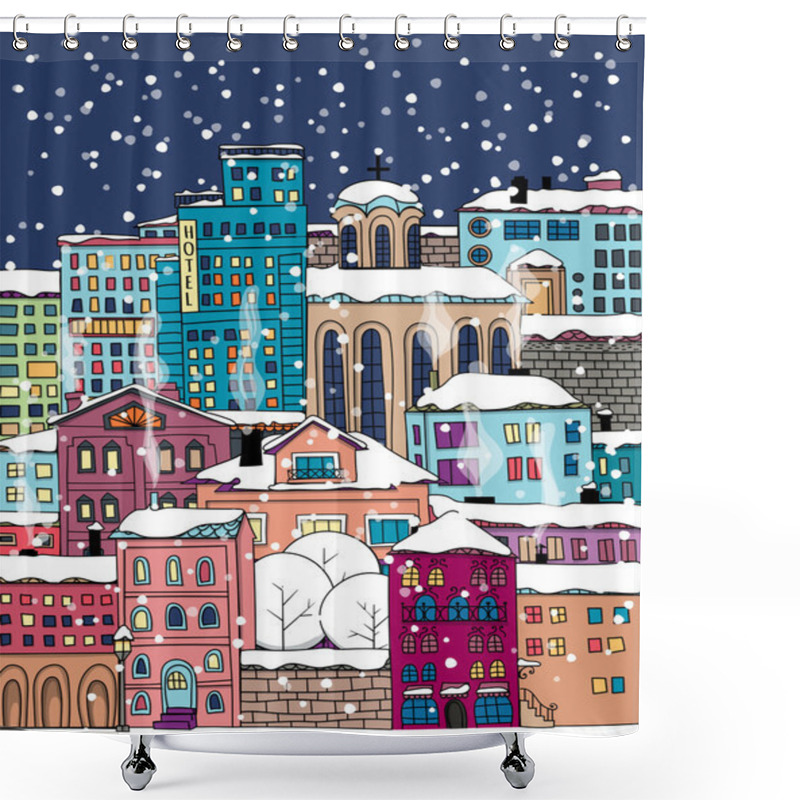 Personality  Winter Doodle Town Shower Curtains