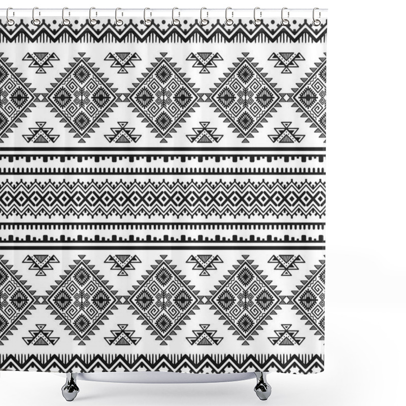 Personality  Ethnic Seamless Monochrome Pattern. Aztec Geometric Background. Tribal Print. Navajo Fabric. Modern Abstract Wallpaper. Vector Illustration. For Paper, Textile Design. Shower Curtains