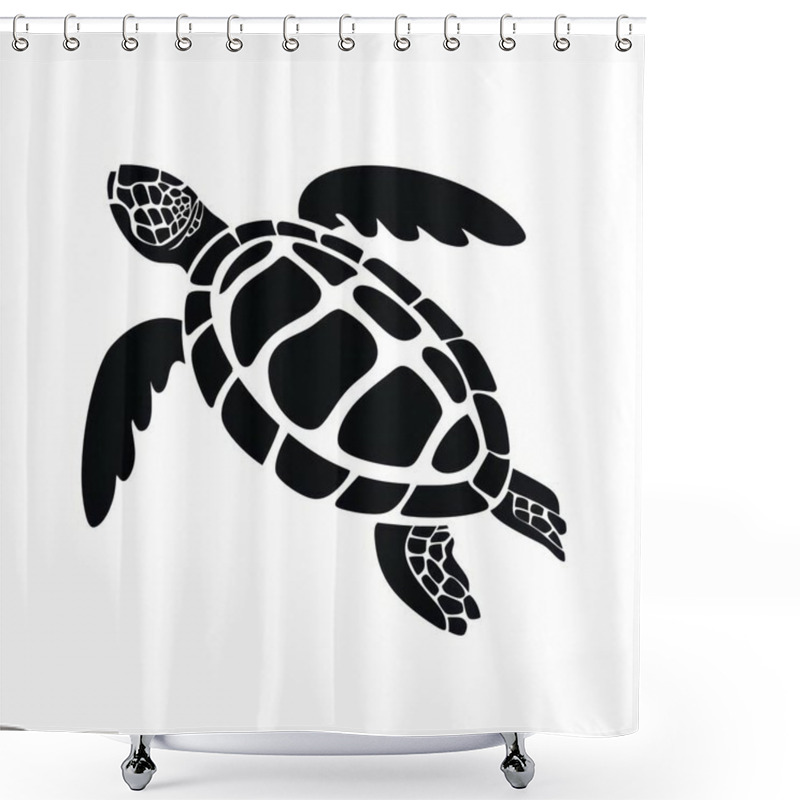 Personality  A Stylized Black Silhouette Of A Graceful Turtle Gliding Through The Water. Shower Curtains