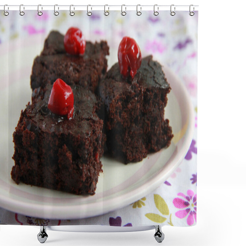 Personality  Chocolate Brownies With Cherries Shower Curtains