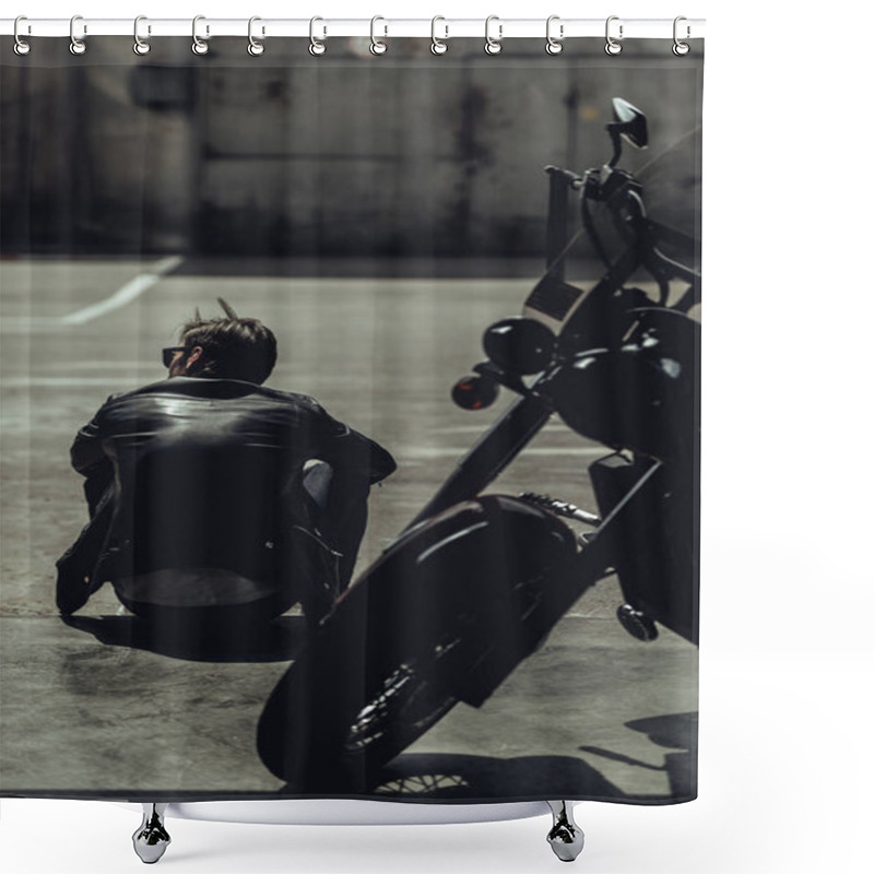 Personality  Stylish Man With Motorbike  Shower Curtains