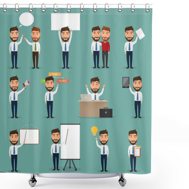 Personality  Set Of Business Man Character At Office Work. People Character. Shower Curtains