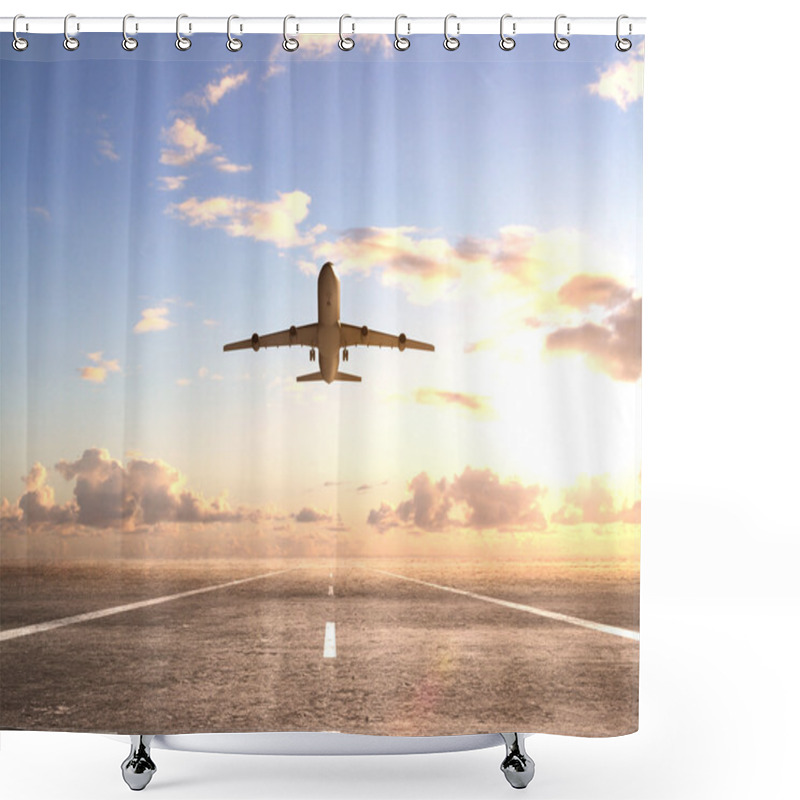 Personality  Airplane On Runway Shower Curtains