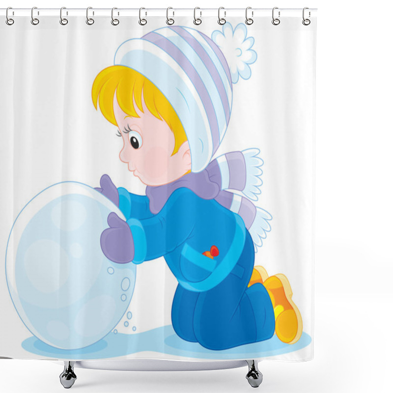 Personality  Child With A Snowball Shower Curtains