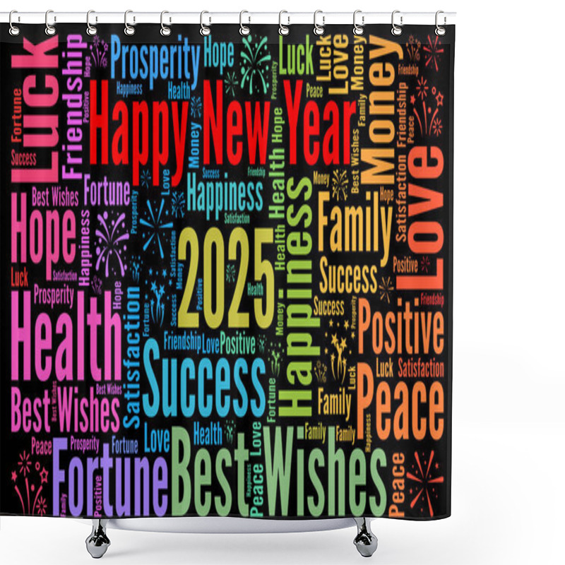 Personality  Happy New Year 2025 Word Cloud Shower Curtains