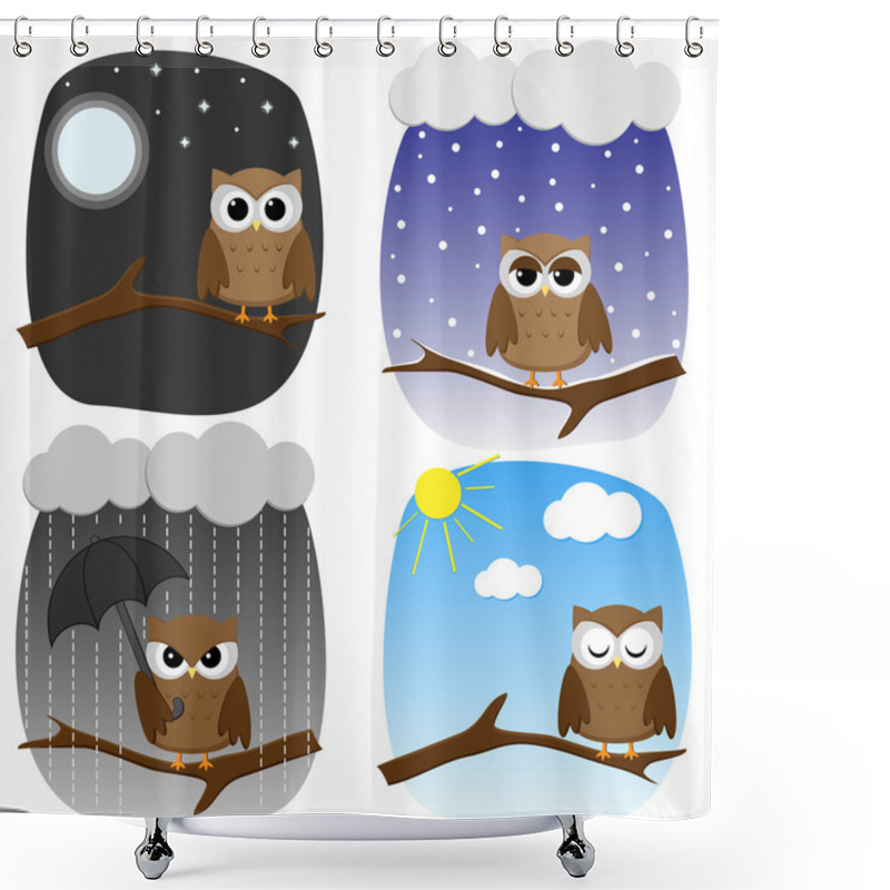 Personality  Four Owls On Branch Shower Curtains