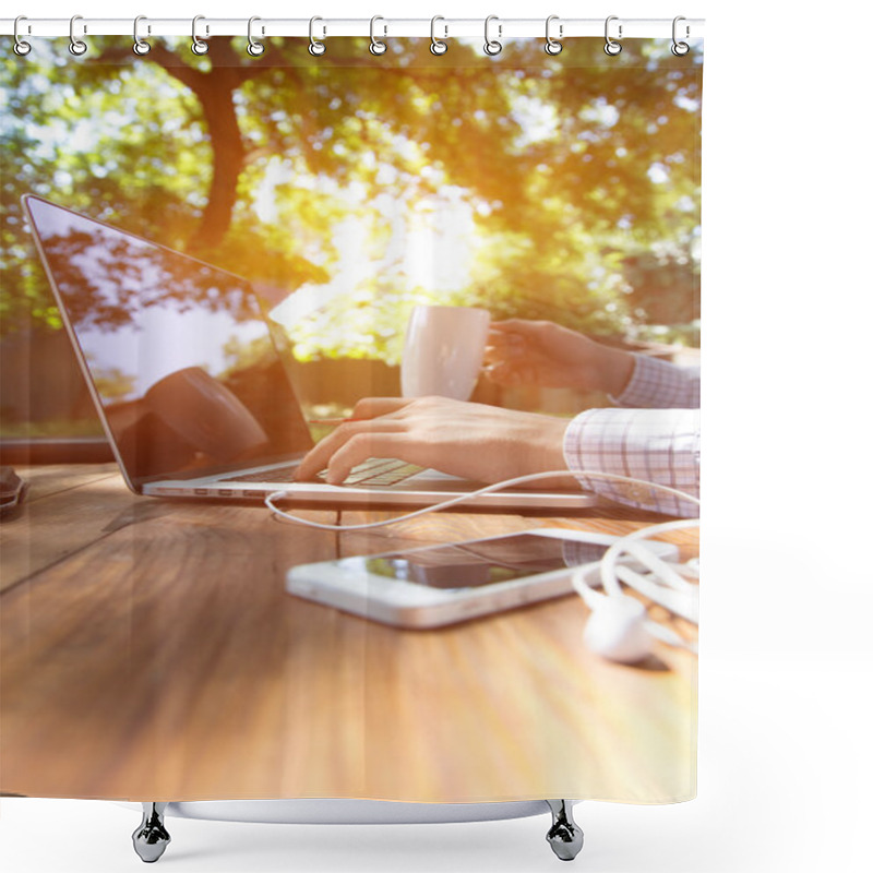 Personality  Businessman Working Outdoor Shower Curtains