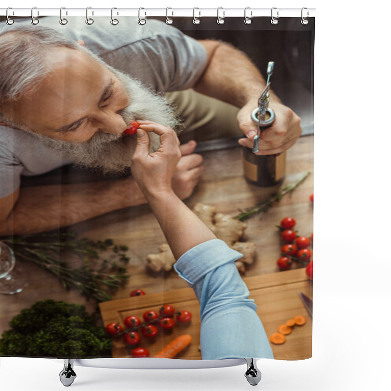 Personality  Woman Feeding Man Shower Curtains