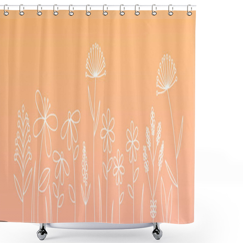 Personality  Flowers Meadow, Outline Shapes On Pink Pastel Background. Vector Illustration. Shower Curtains